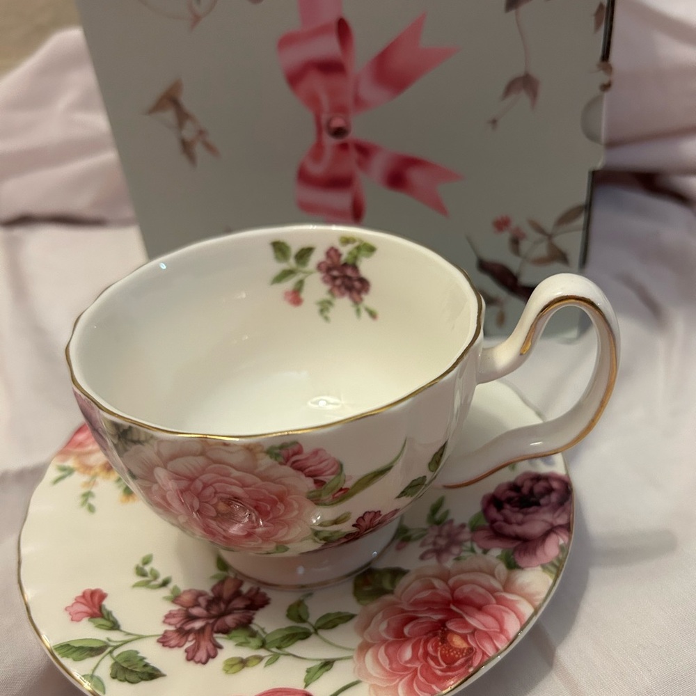 Floral Porcelain Tea Cup and Saucer Set